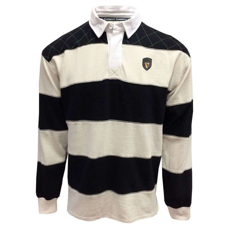 Guinness Men's Long Sleeve Cream & Black Rugby Shirt